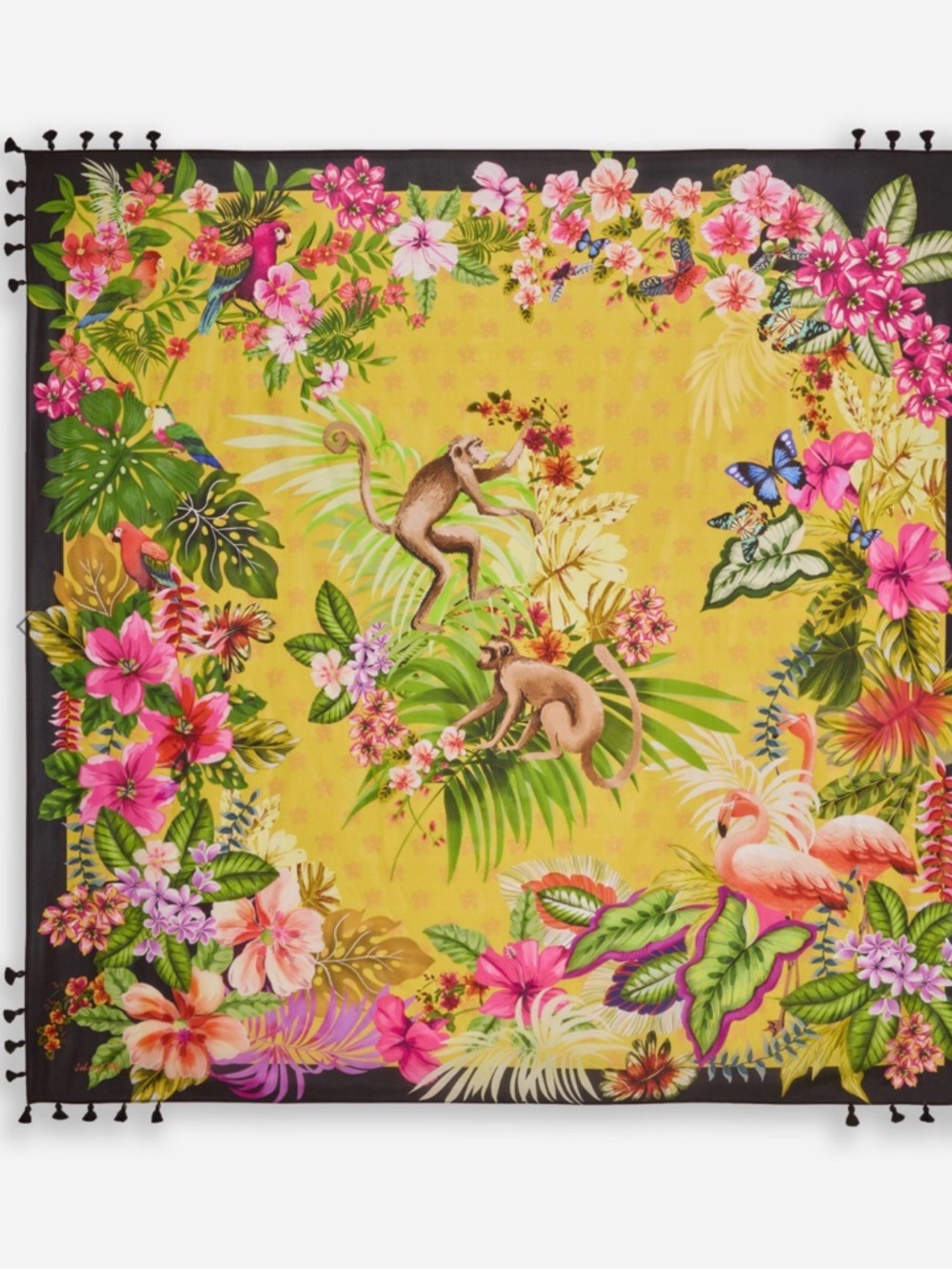 Johnny Was Amorina 100 Silk Scarf Tropical Floral Scarf-Yellow with Pink & Green